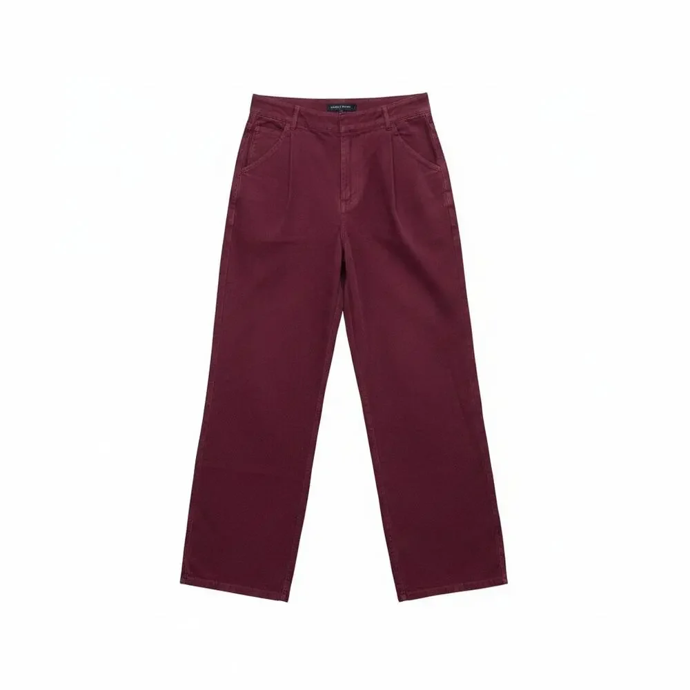 English Factory Red Maroon Wide Straight Leg Jean Pants Medium Preppy Minimalist